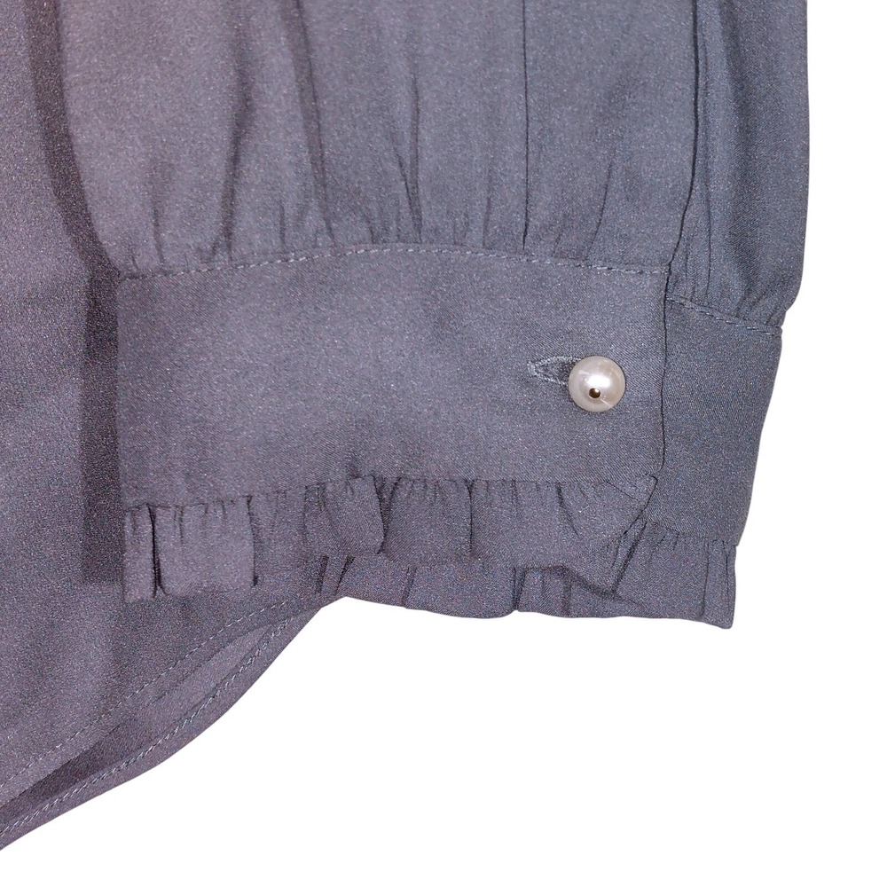 Ann Taylor Womens Gray Long Sleeve Ruffle Neck Button Front Blouse Shirt Size XL - Picture 5 of 8